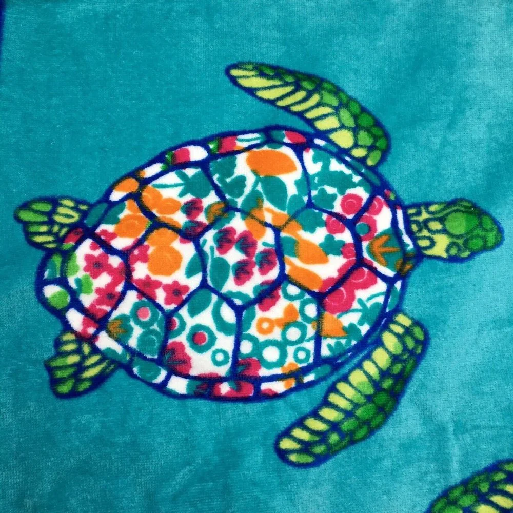 x2 Cynthia Rowley Sea Turtle Beach Towel Set Hawaiian Tropical Floral Turquoise